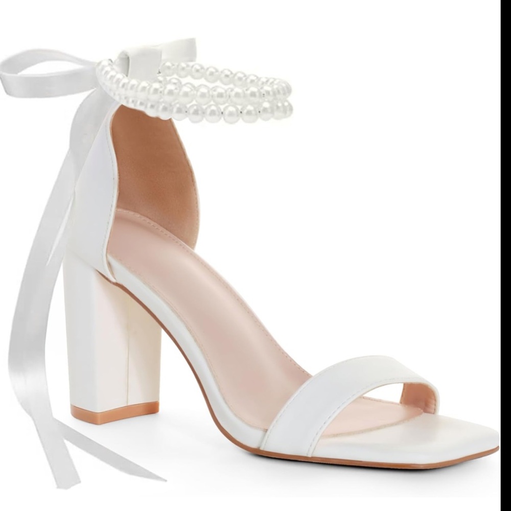 Elegant White Pearl-Embellished Women's Heels